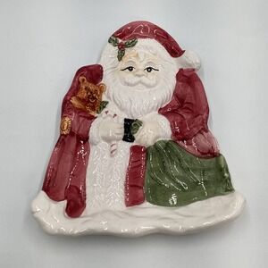 Vintage Ceramic Santa‎ Claus Candy Dish Trinket Plate Christmas Holiday Decor